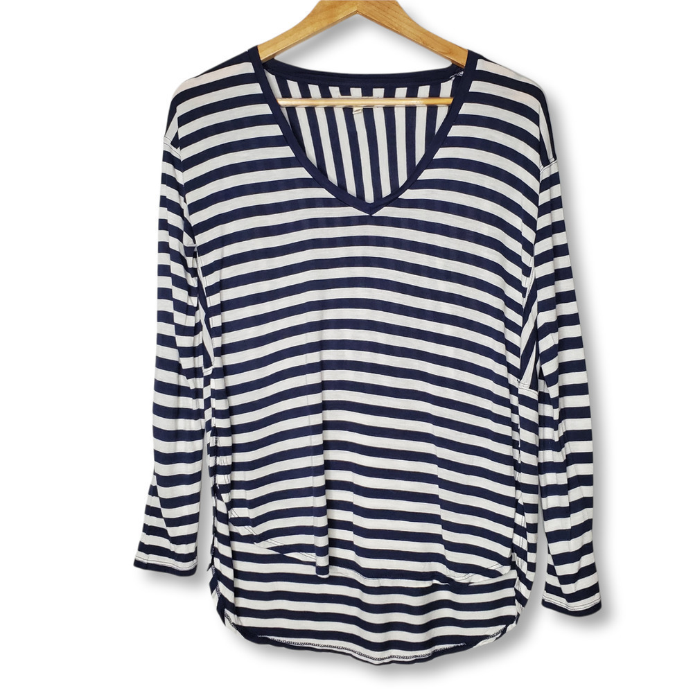 Madewell Anthem Long Sleeve V-Neck Tee Striped Blue White Size XS